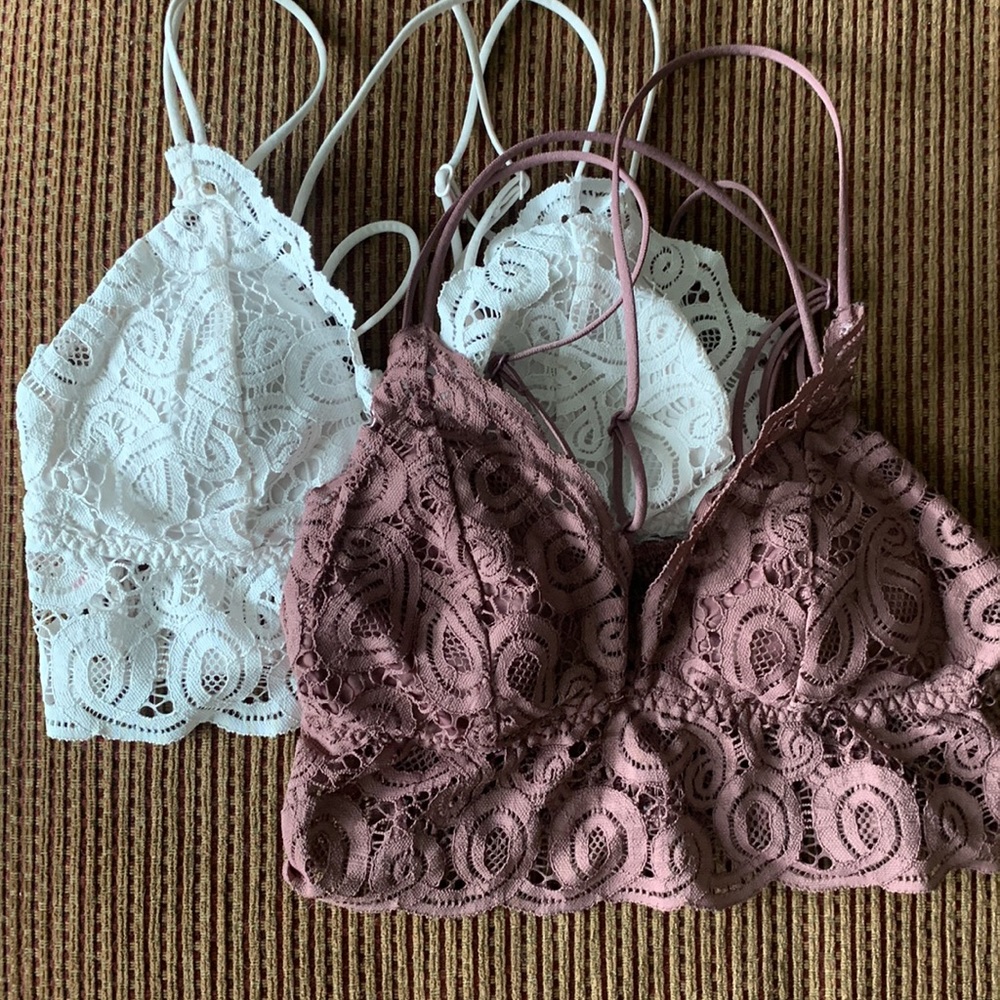 Set of Two Pink Longline Lace Bralettes